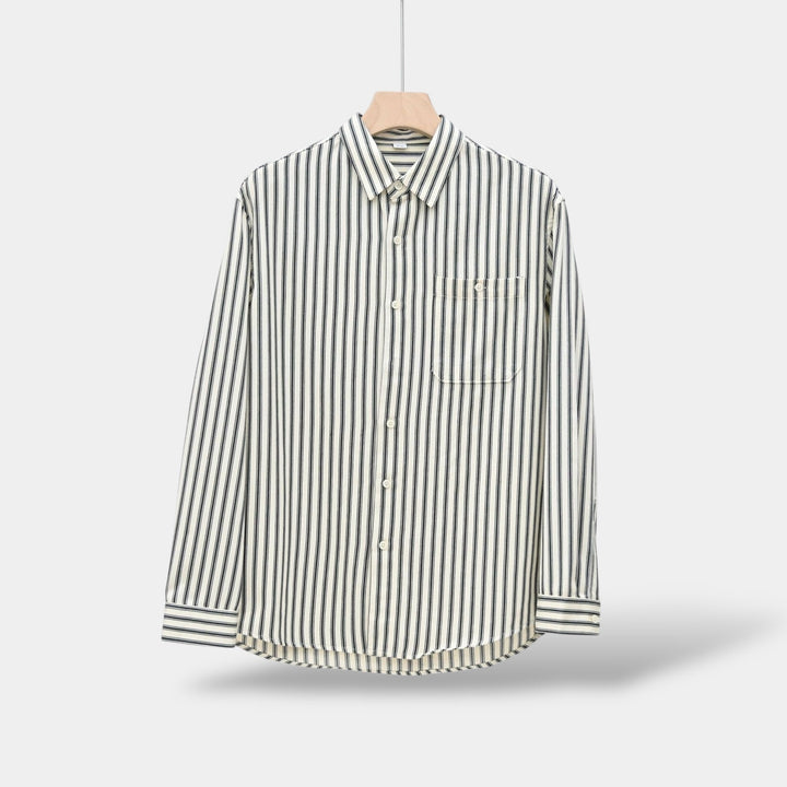 Shirt - Striped Vertical Long Sleeve And Smooth Layering