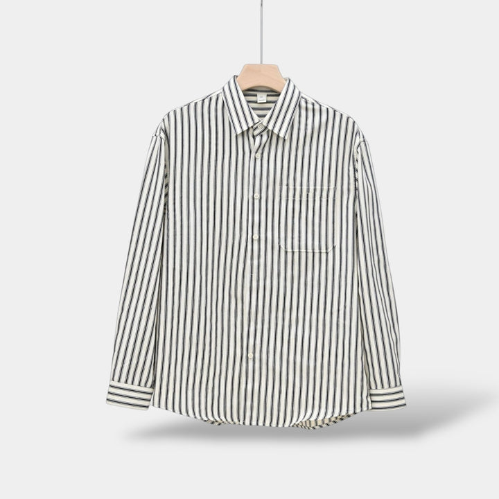 Shirt - Striped Vertical Long Sleeve And Smooth Layering
