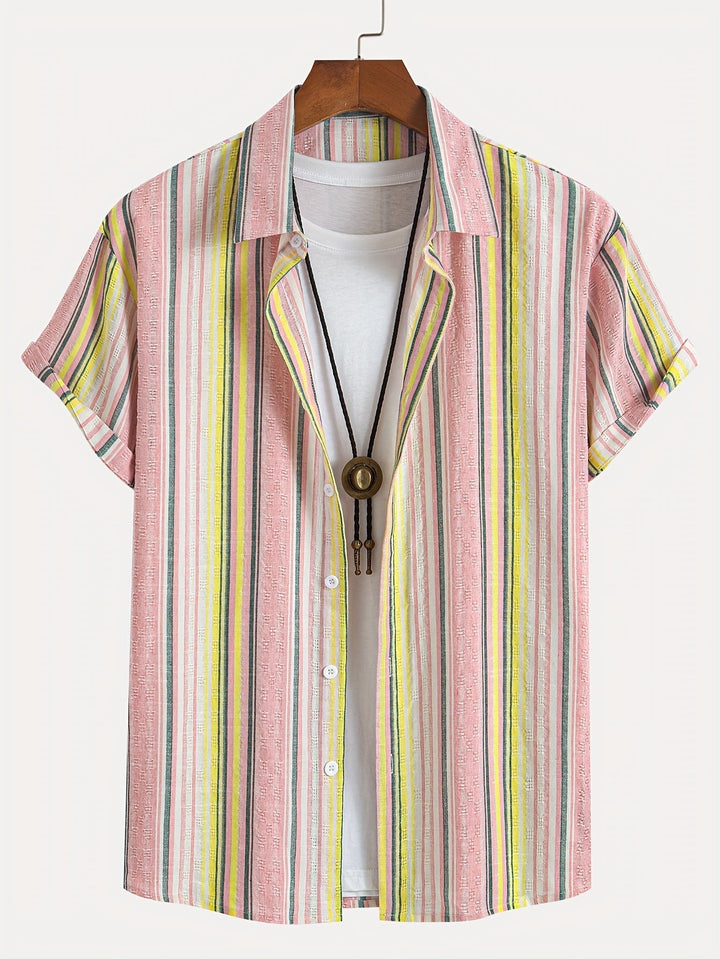 Short Sleeve Shirt - Striped Front And Breathable Blend