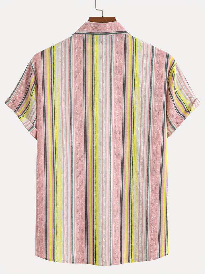 Short Sleeve Shirt - Striped Front And Breathable Blend