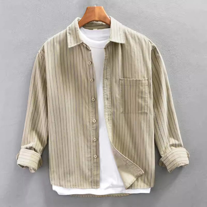Soft-Blend Long Sleeve Shirt – Vertical Stripe & Roomy Fit