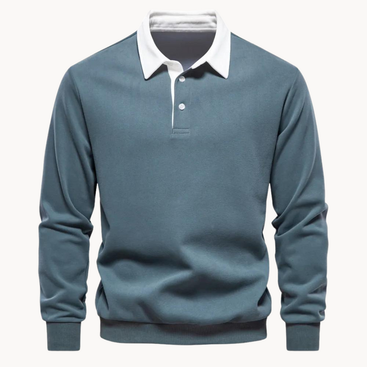 Soft-Blend Polo Sweatshirt - Contrast Collar & Flexible Fit