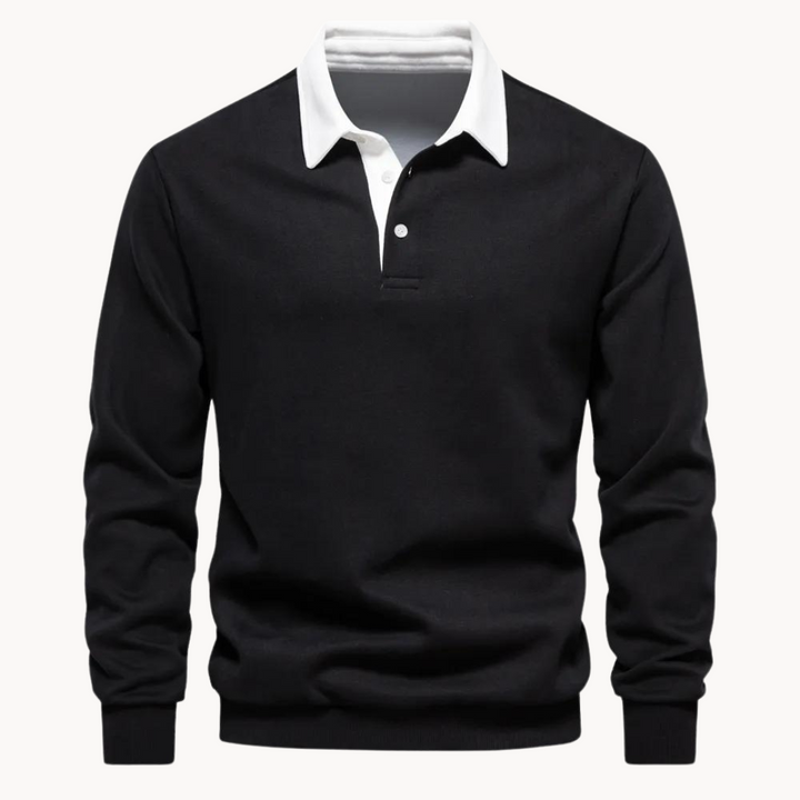 Soft-Blend Polo Sweatshirt - Contrast Collar & Flexible Fit