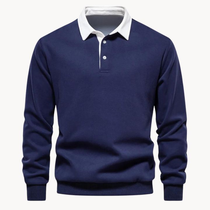 Soft-Blend Polo Sweatshirt - Contrast Collar & Flexible Fit