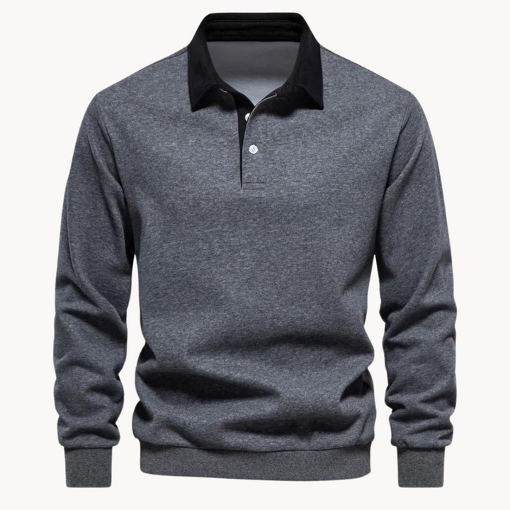 Soft-Blend Polo Sweatshirt - Contrast Collar & Flexible Fit