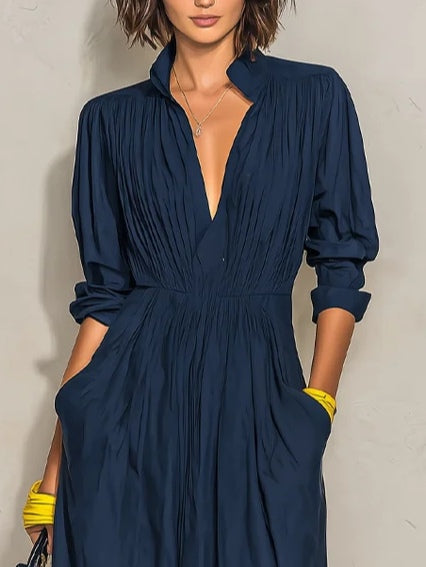Azucena | Vestido Plisado Azul Marino