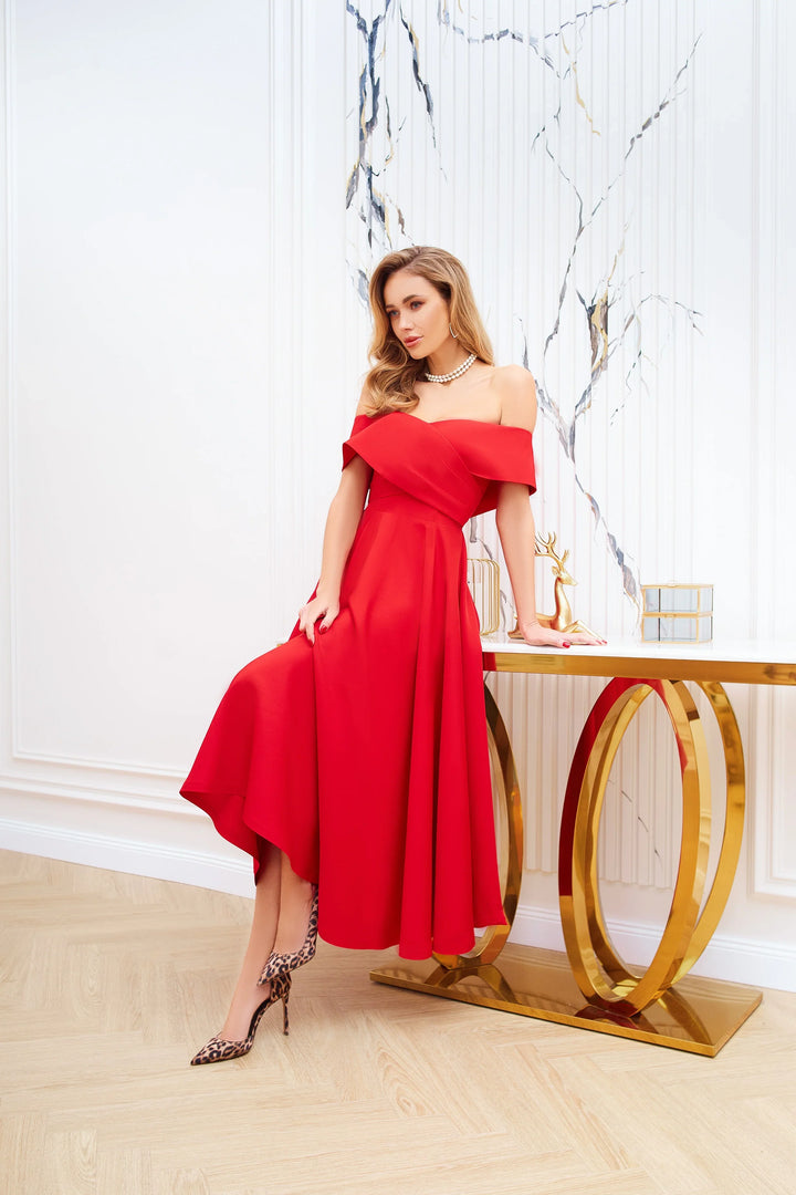 Anabelle Red Midi Dress