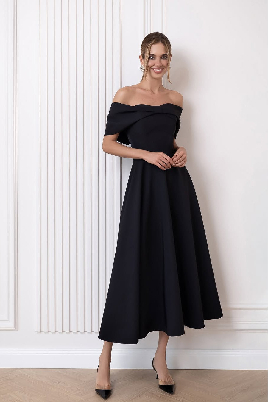 Callista Black Midi Dress