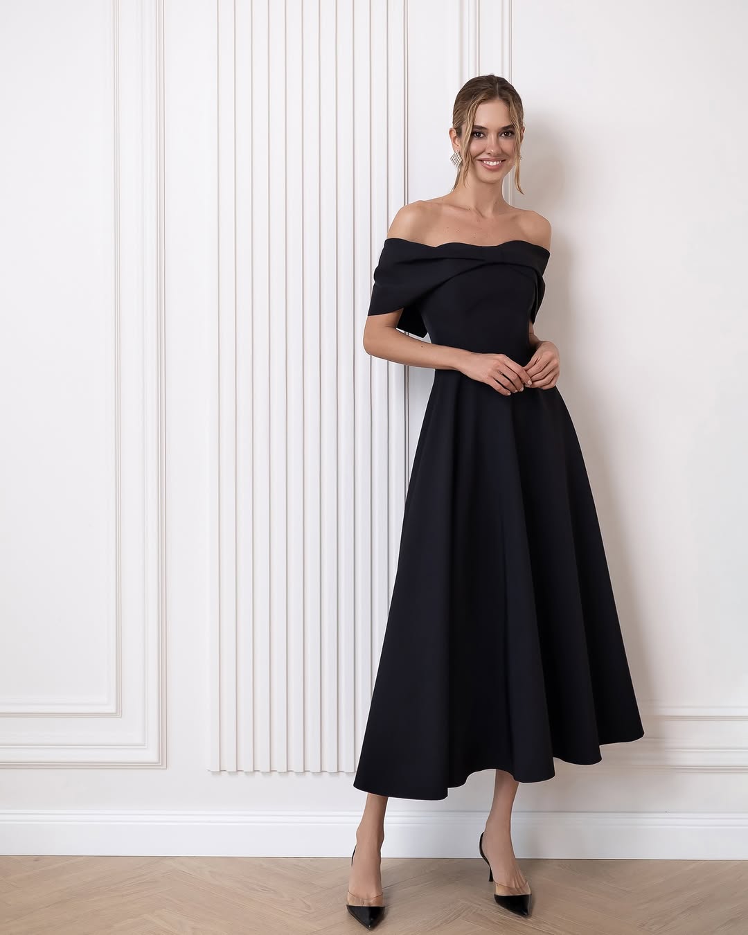 Callista Black Midi Dress