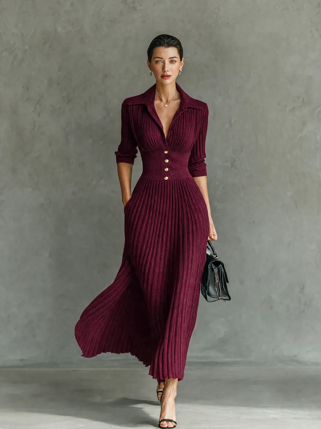 Elvira | Vestido Plisado con Solapas