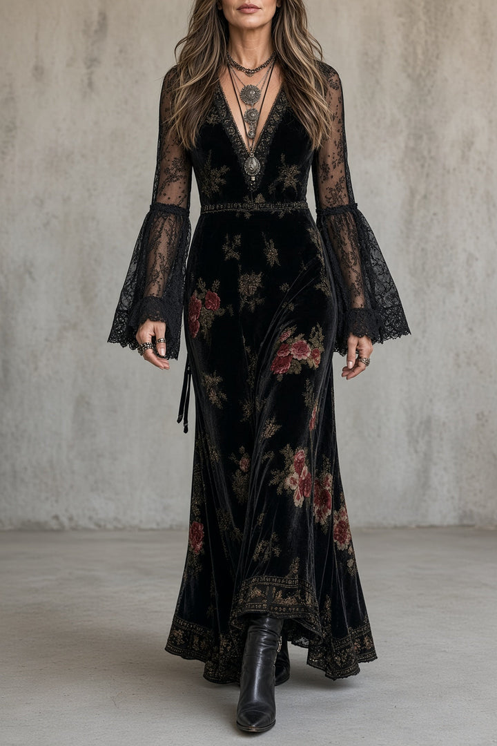 Eugenia | Vestido Maxi Floral de Terciopelo