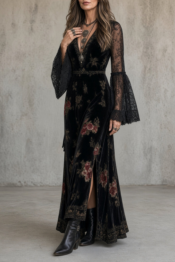 Eugenia | Vestido Maxi Floral de Terciopelo