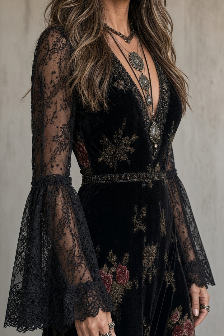 Eugenia | Vestido Maxi Floral de Terciopelo