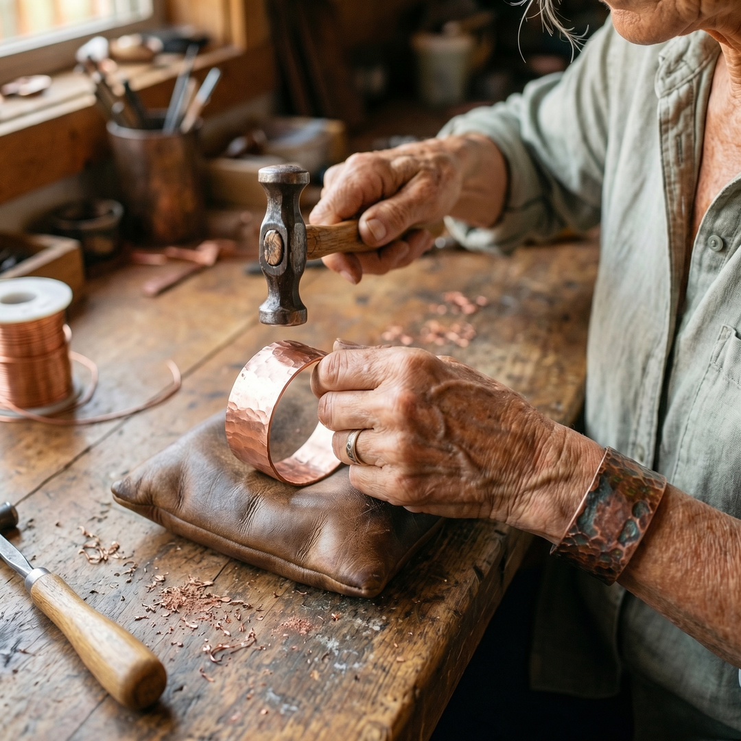 Pluma | Pulsera de Cobre Grabada