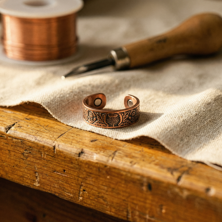 Anillo de Cobre Dorado con Jade