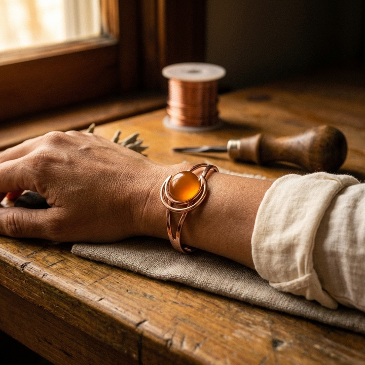 Solara | Pulsera de Cobre con Piedras Naranja