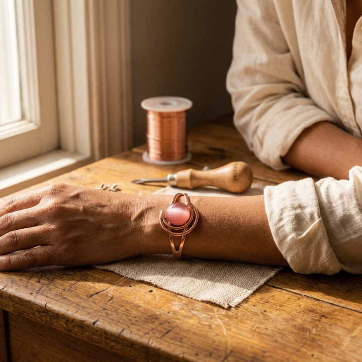 Hearth | Pulsera de Cobre con Piedra Rosa