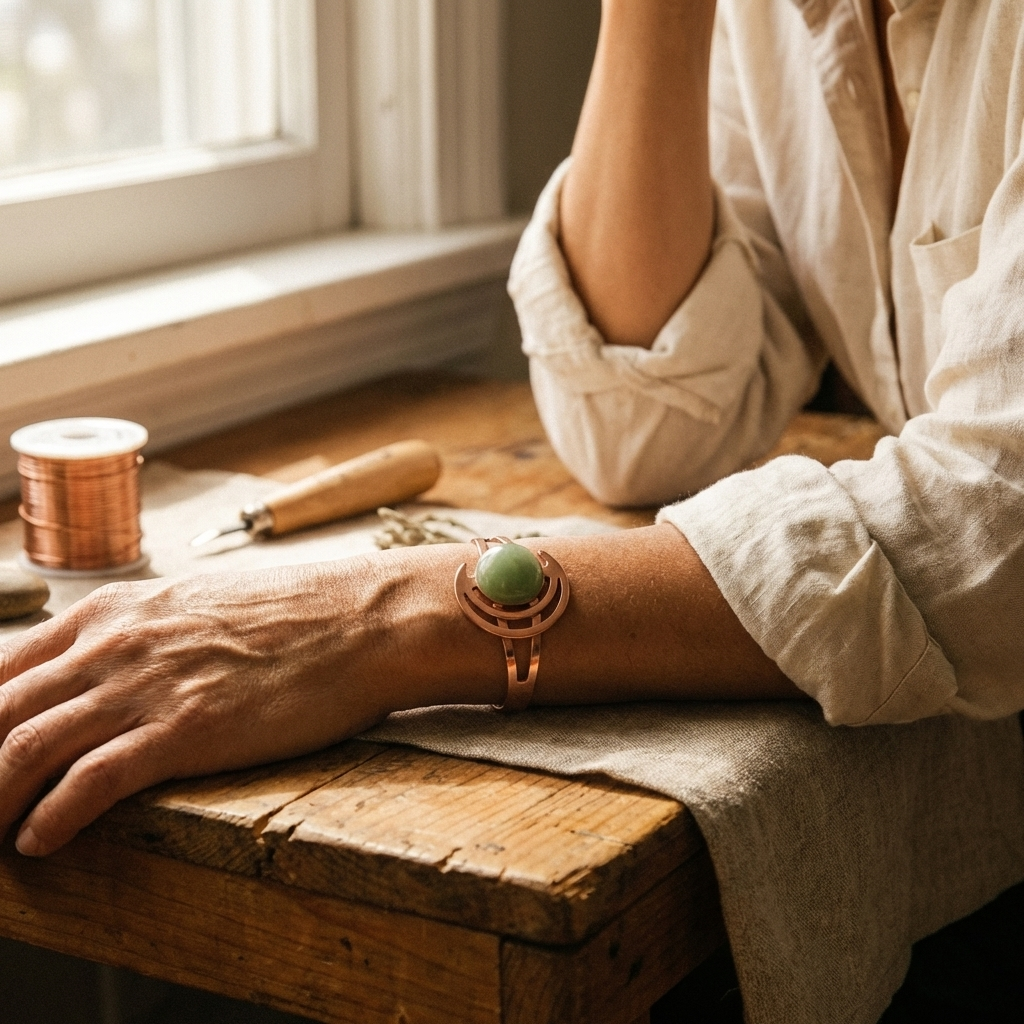 Lunara | Pulsera de Cobre con Piedra Verde