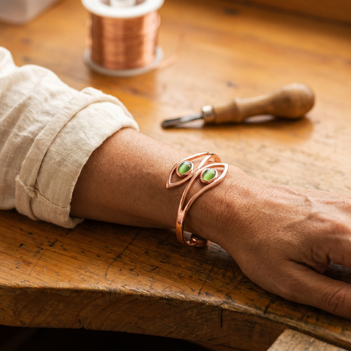 Fronda | Pulsera de Cobre con Piedras Verdes
