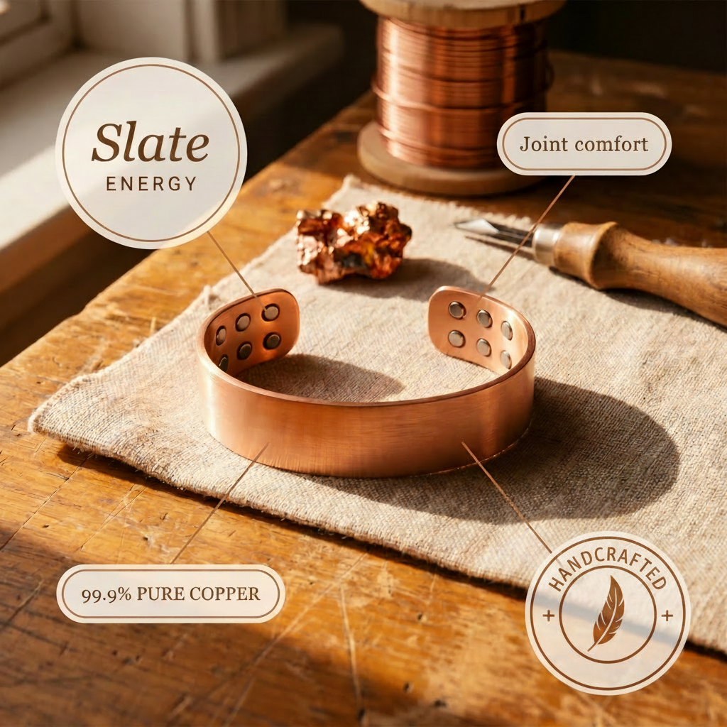 Pizarra | Pulsera Ancha de Cobre