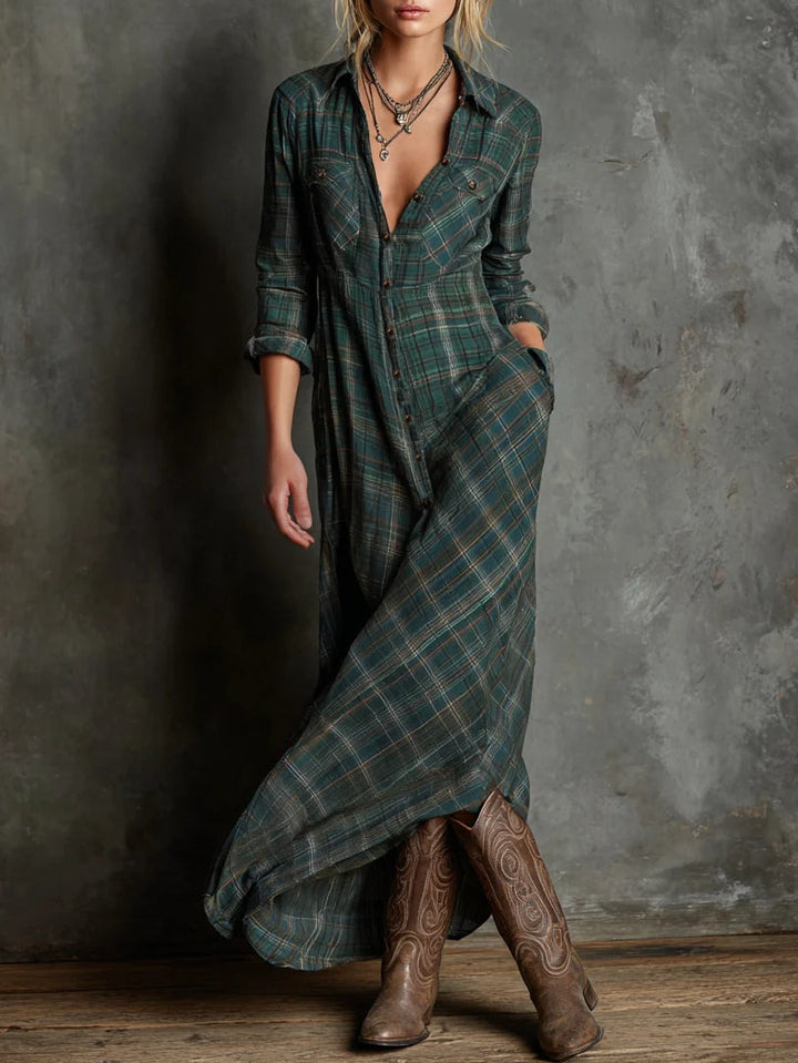 Margaux | Vestido Camisero Largo de Cuadros
