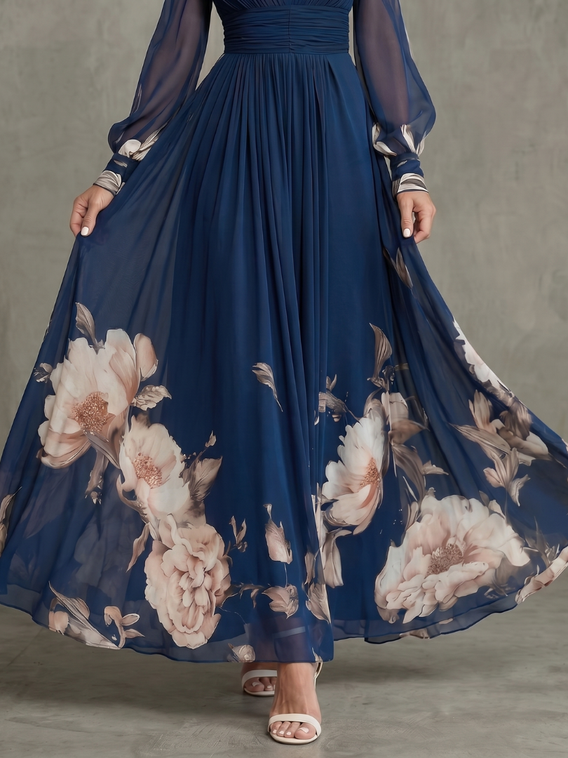 Maude | Vestido con Flores y Mangas Transparentes