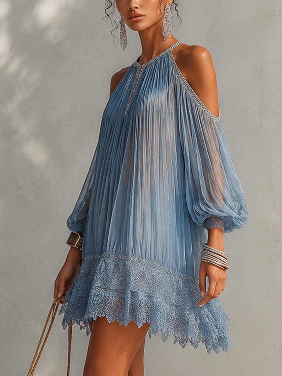 Serafina | Vestido Mini Azul con Encaje